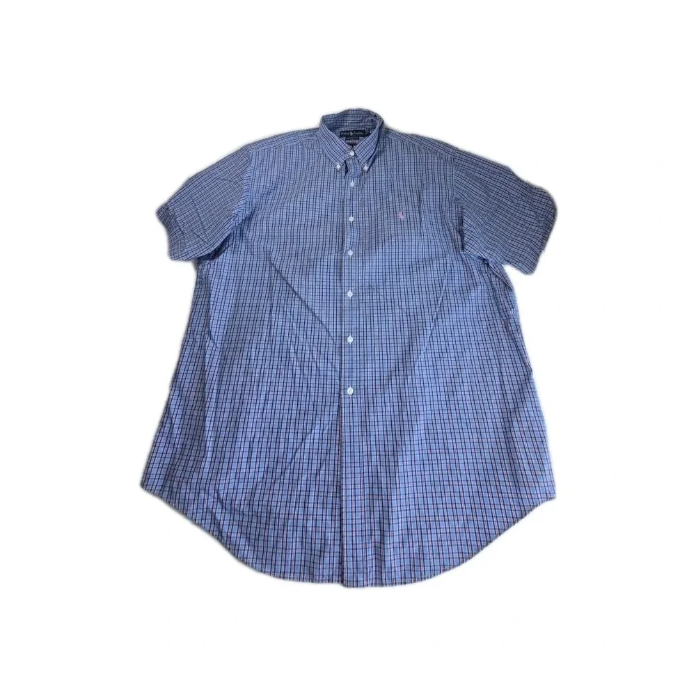 Polo Ralph Lauren Short Sleeve Button Down Shirt Mens XL Blue Plaid CLASSIC Fit